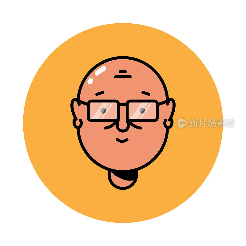 User Hairless and Glasses Male Avatar and Profile Picture Flat Design.